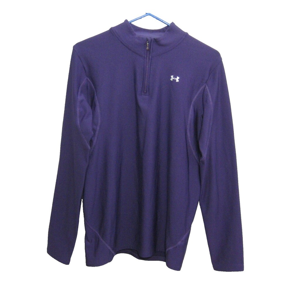 Under Armour Womens Large 1/4 Zip Shirt Purple Athletic Long Sleeve Coldgear Top